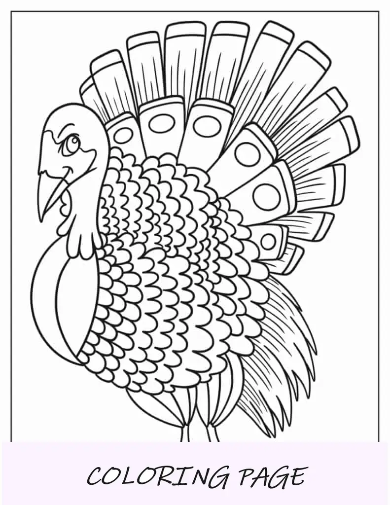 Foglio da colorare della Turchia con piume elaborate