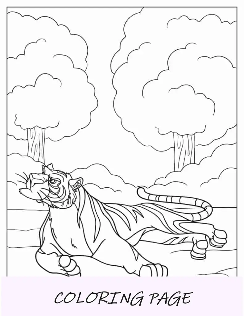 Página para colorir do tigre Rajah para crianças