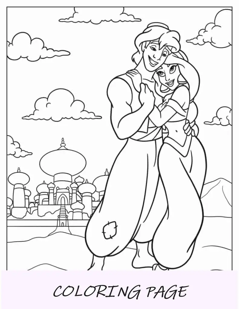 Jasmine e Aladdin apaixonados