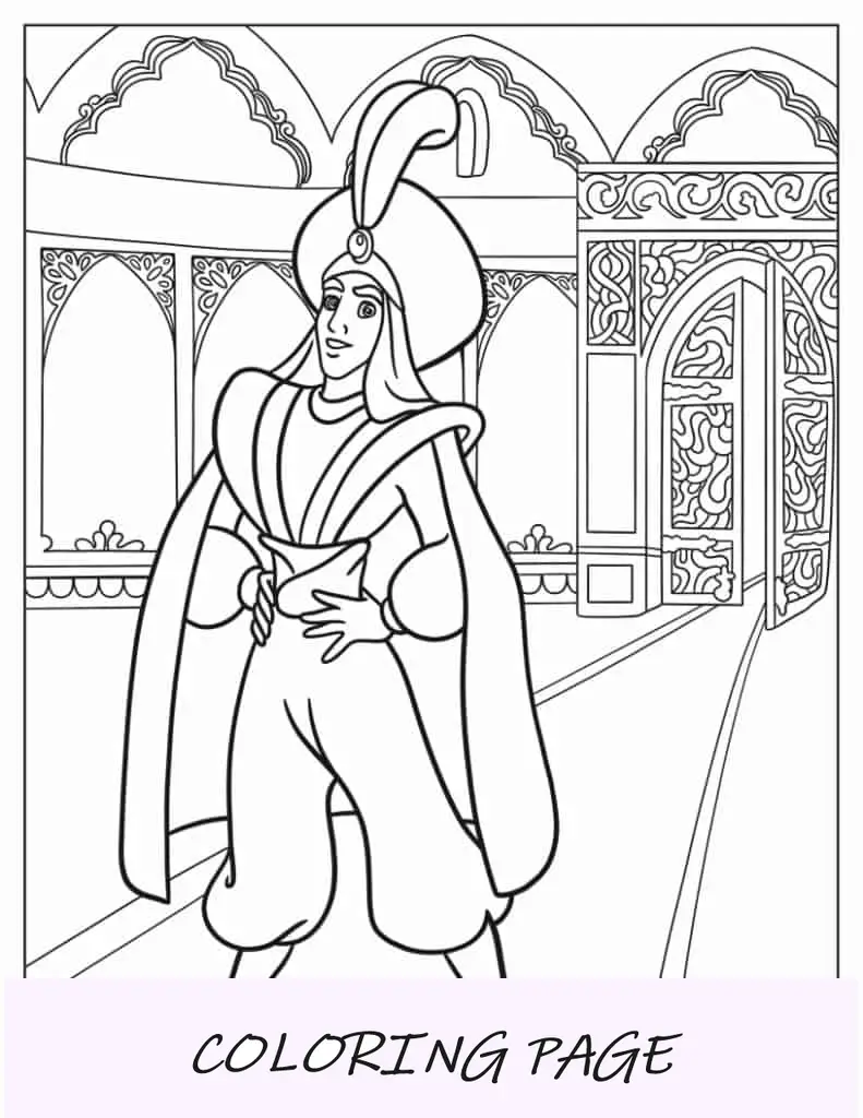 Aladan em vestidos no palácio para colorir
