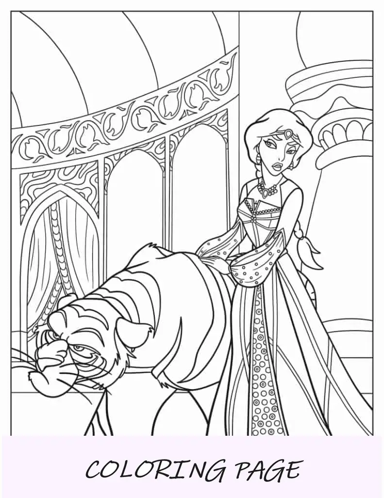 Princesa Jasmine e Rajah para colorir
