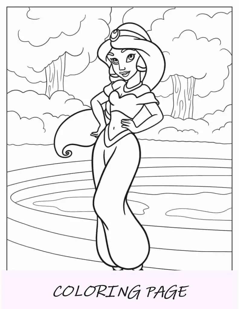 Folha para colorir simples Princesa Jasmine