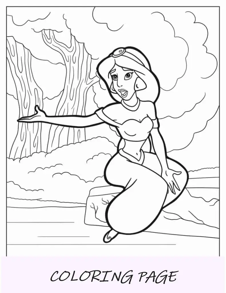 Princesa Jasmine cantando para colorir