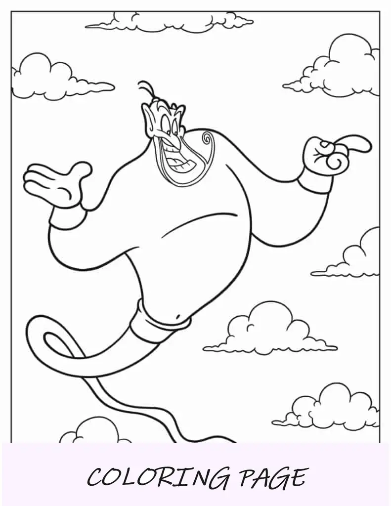 Folha para colorir do Gênio de Aladdin