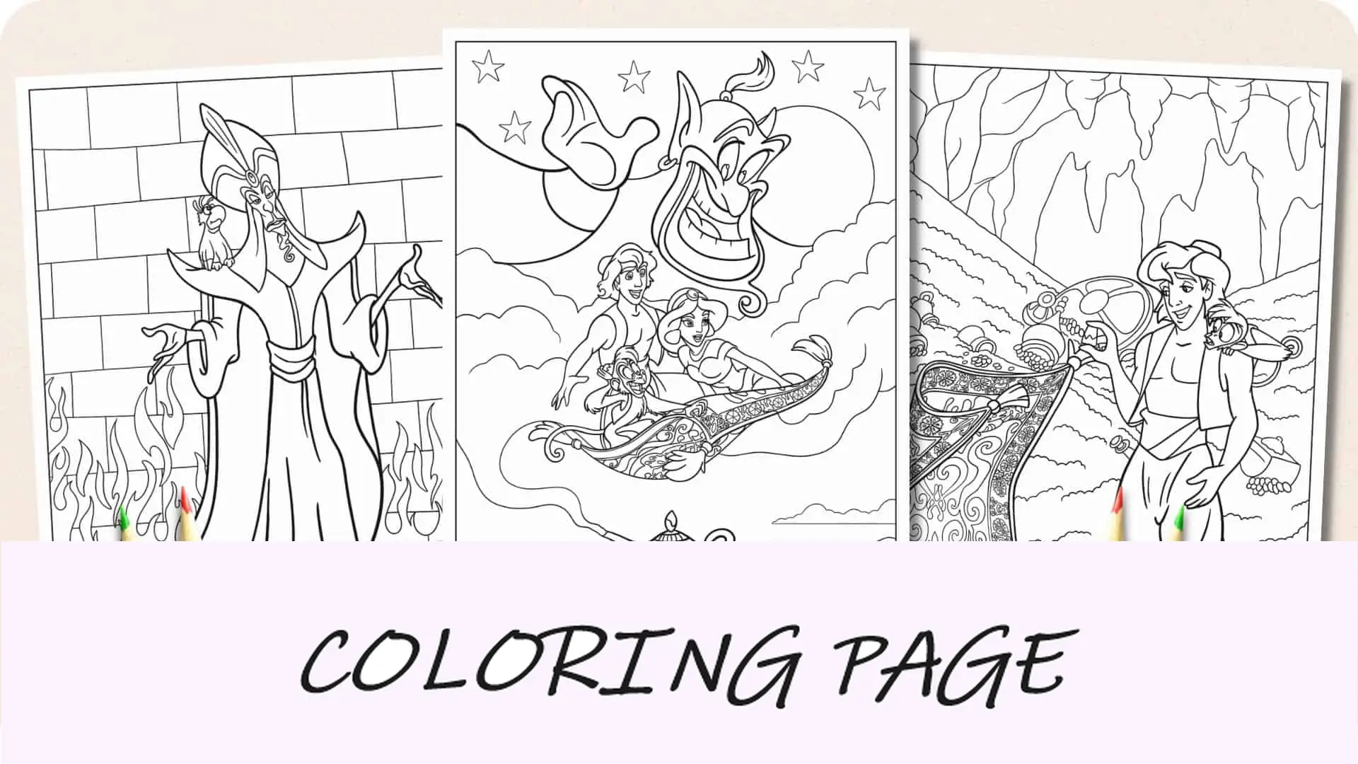 Imagem em destaque de páginas para colorir de Aladdin