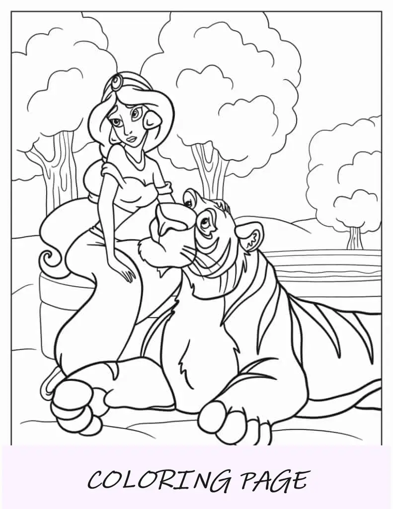 Página para colorir de Rajah Tiger e Jasmine