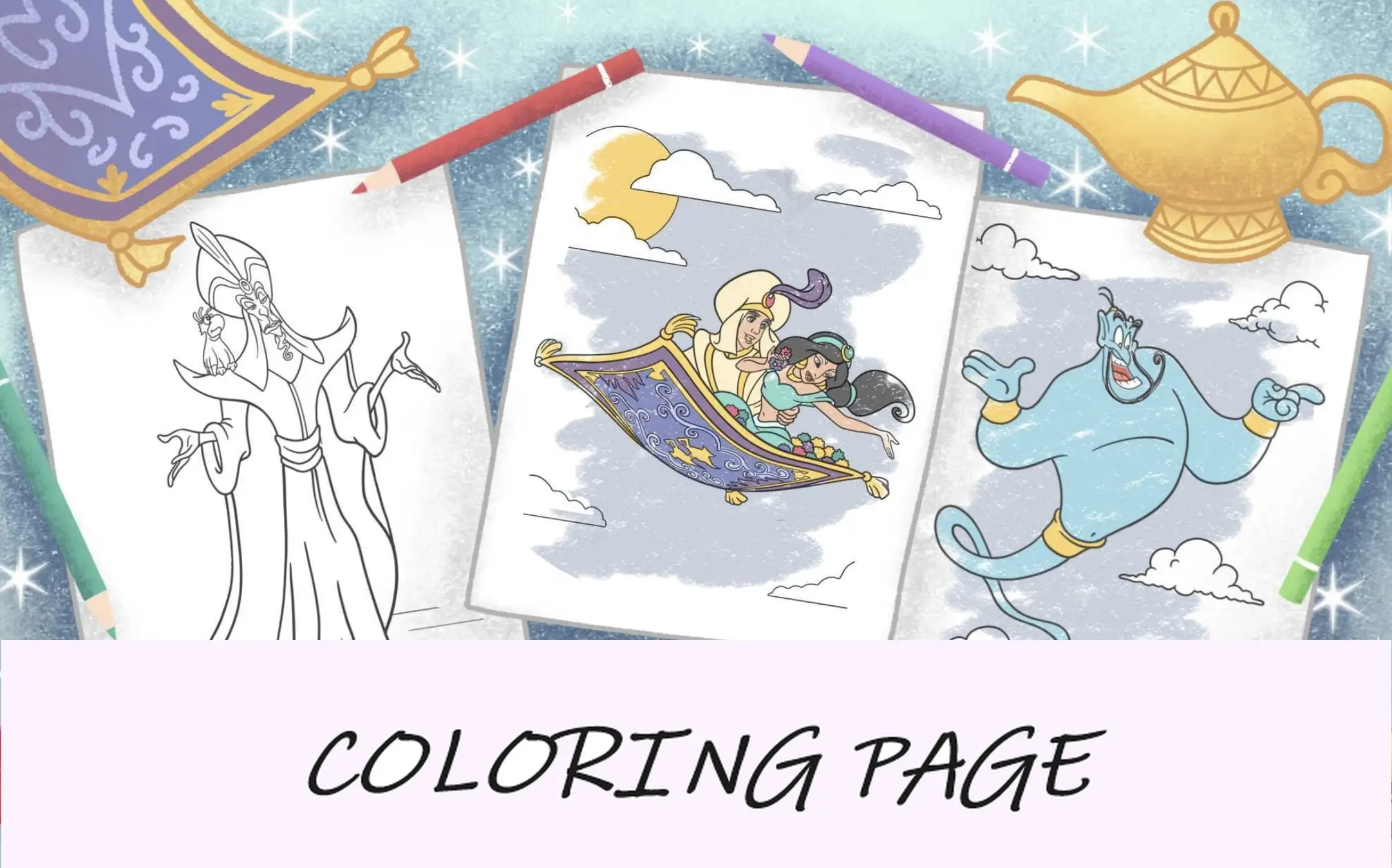 Aladdin e Jasmine apresentam imagens para colorir