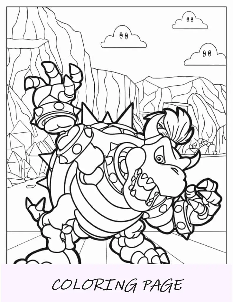 Página para colorir do esqueleto seco do Bowser