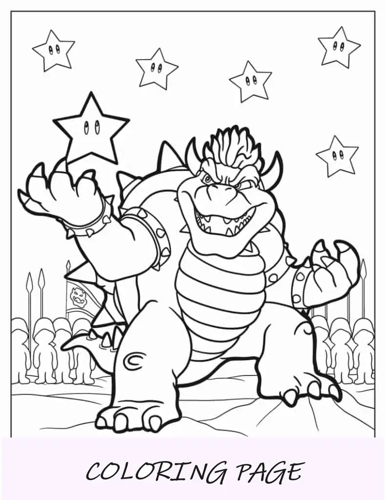 Folha para colorir de Bowser segurando Super Star