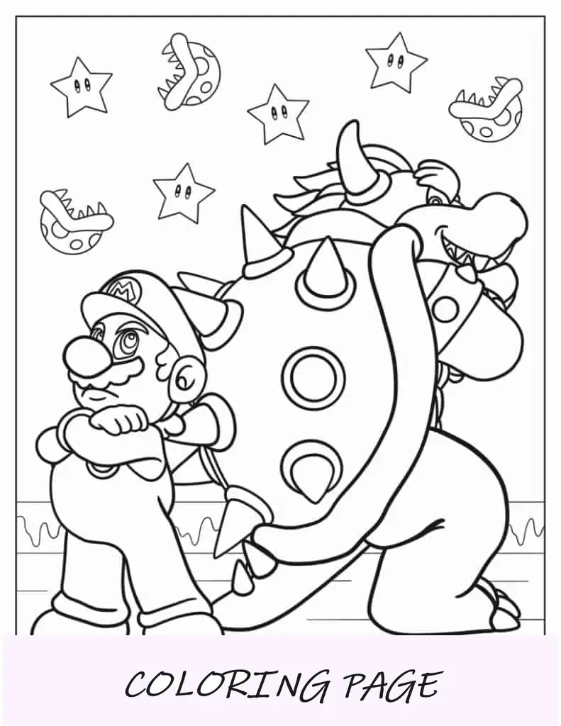 Folha para colorir Super Mario e Bowser