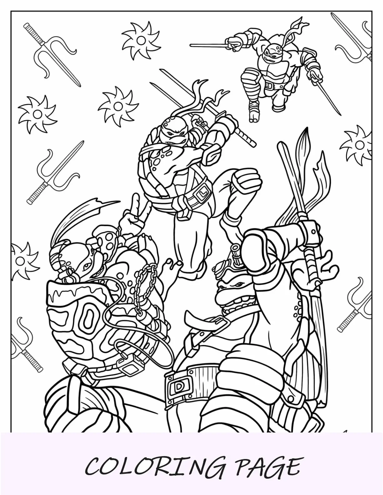 Dibujo para colorear de las Tortugas Ninja descendiendo del cielo