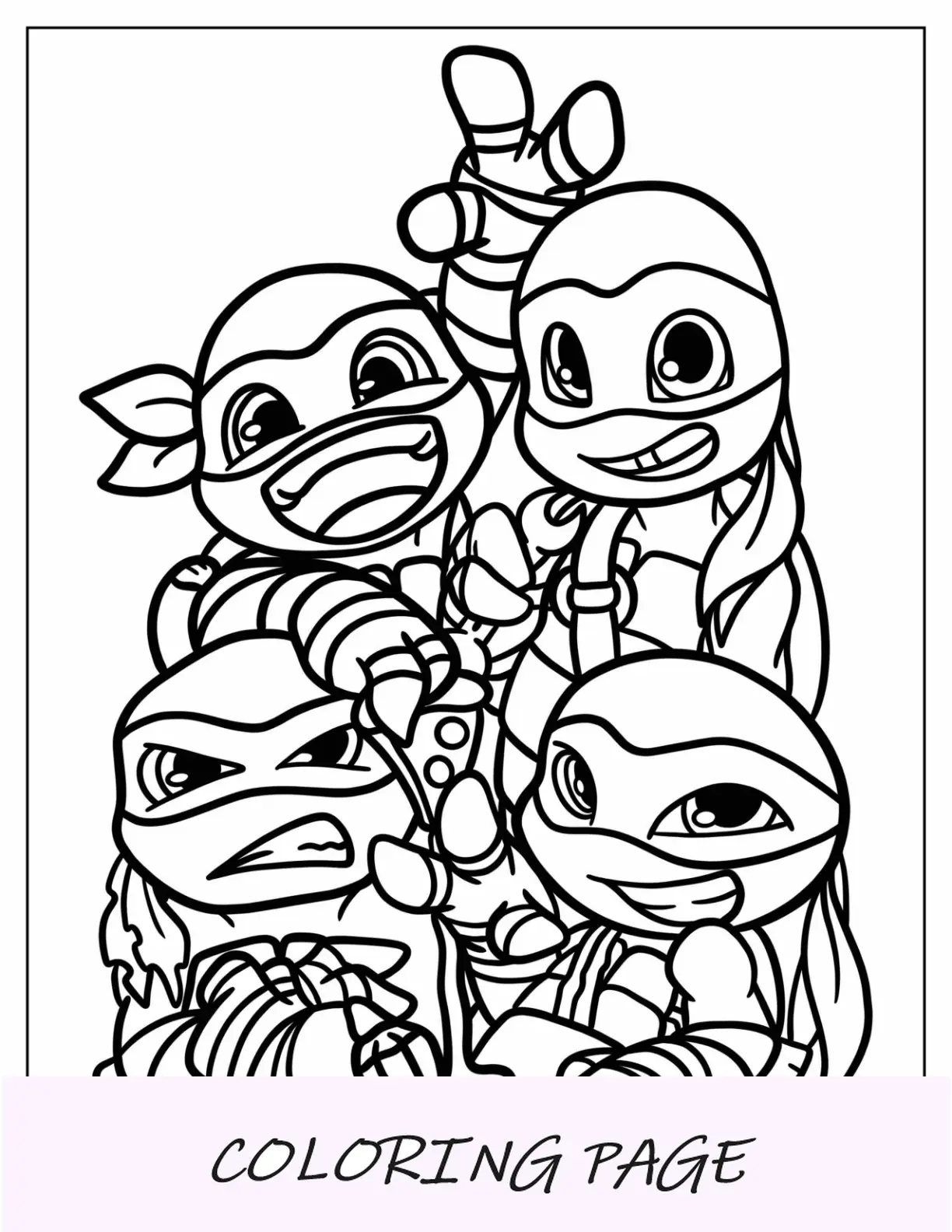 Página para colorear de Tortugas Ninja Kawaii para niños en edad preescolar