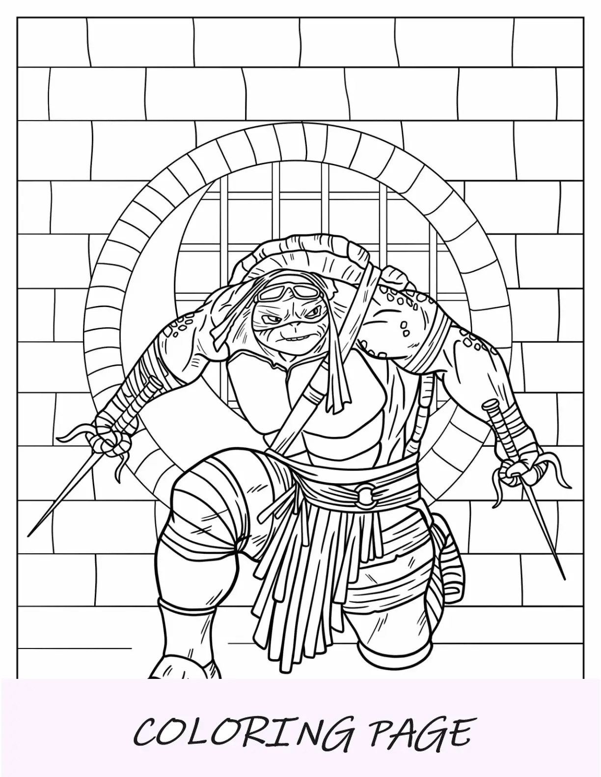 Página para colorear de las Tortugas Ninja de Rafael adulto luchando con el gemelo Sai