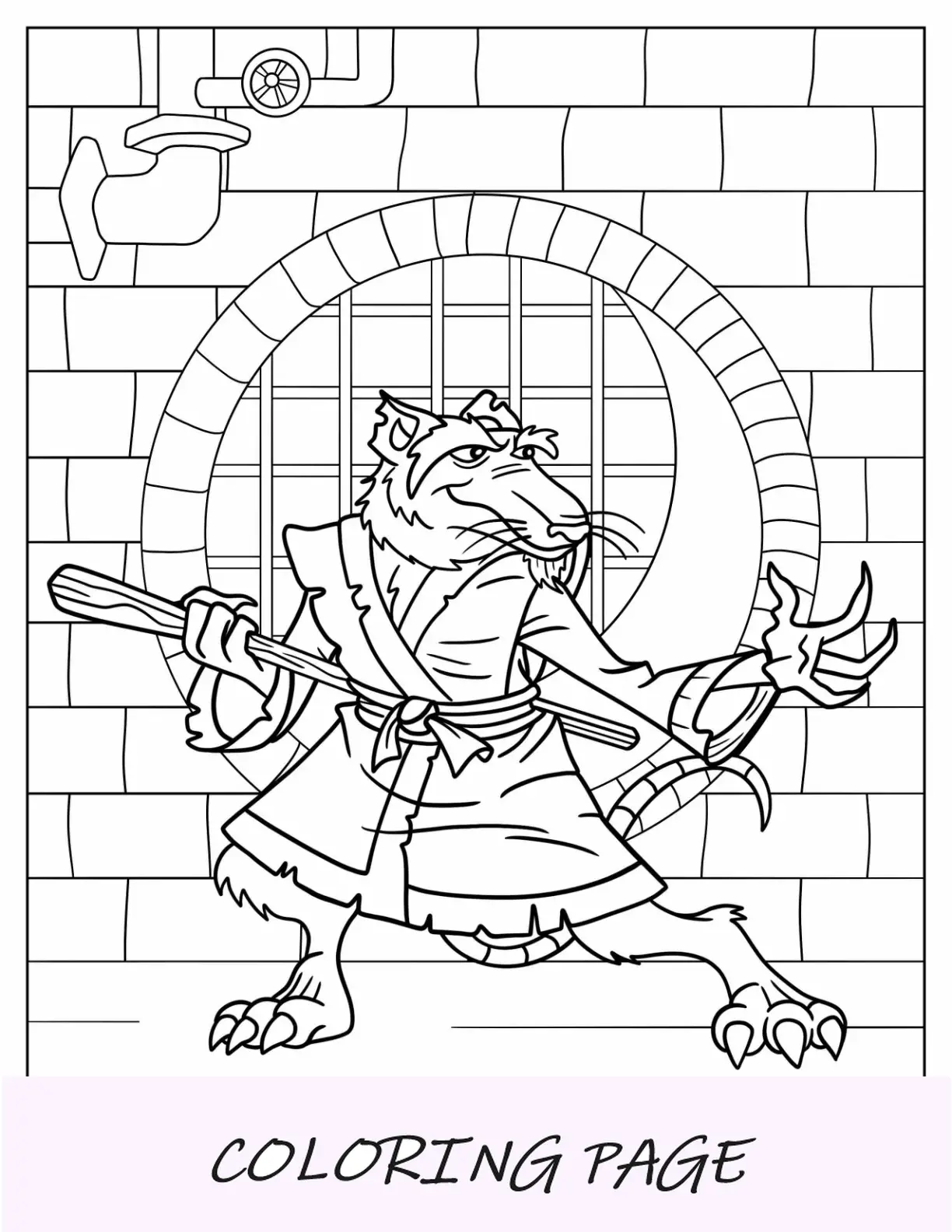 Dibujo para colorear de las Tortugas Ninja de Spinter en pose de lucha