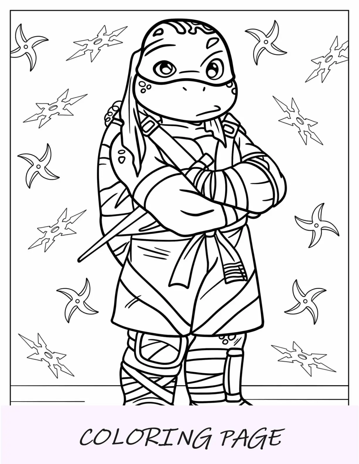 Página para colorear de las Tortugas Ninja del joven Raphael haciendo pucheros