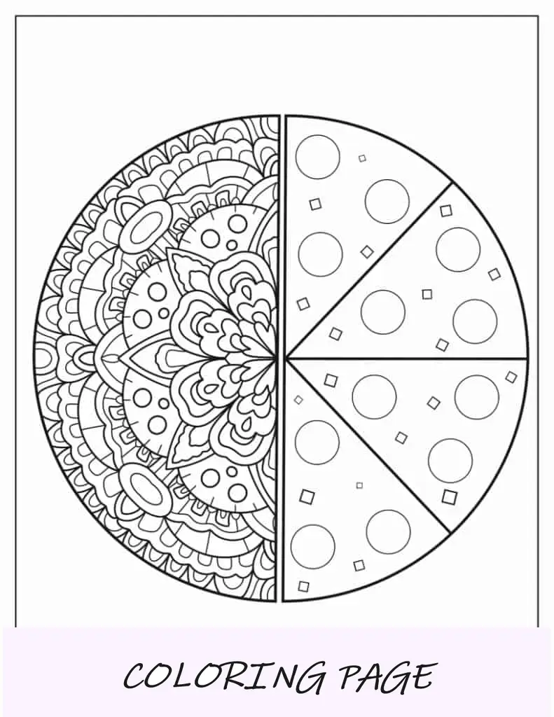 Página para colorir de mandala de pizza
