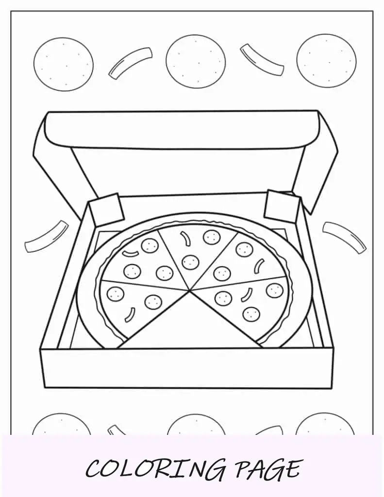 Desenho fácil de pizza e caixa para colorir