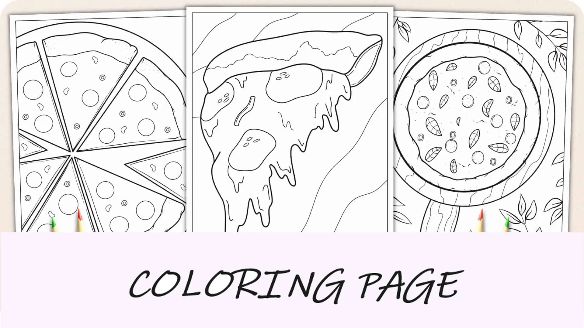 Imagem em destaque da página para colorir de pizza