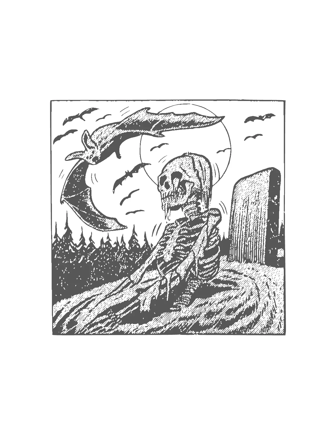 Skeleton Rising From Grave Coloring Page