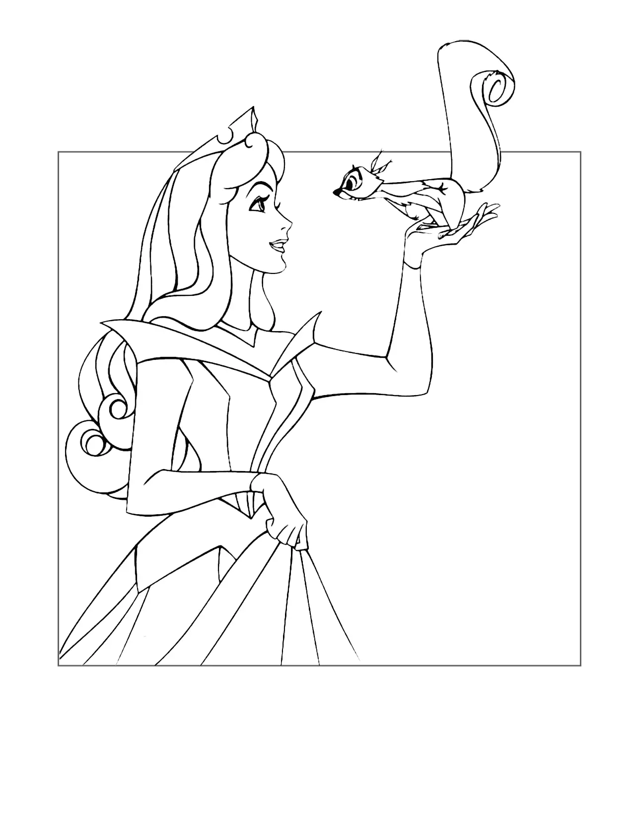 Princess Aurora Talks To A Squirrel Coloring Page