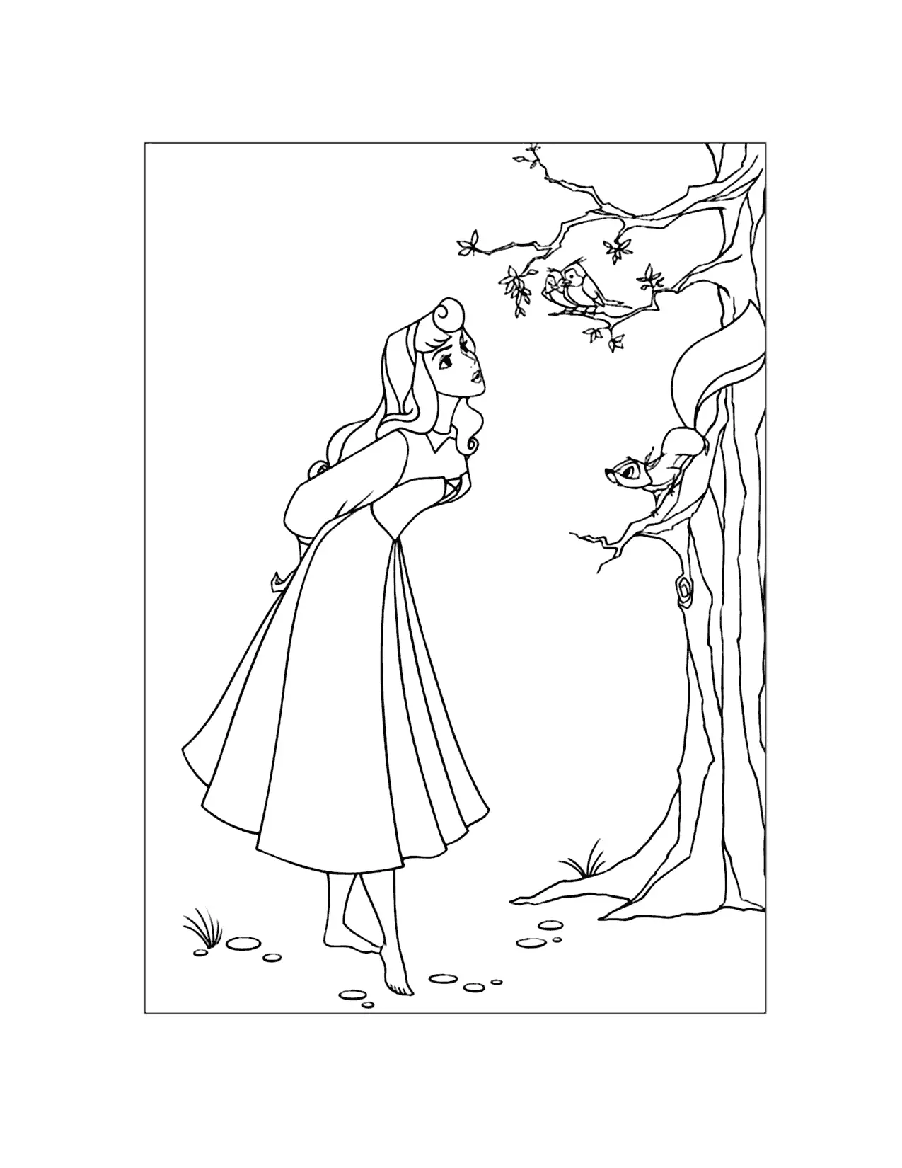 Princess Aurora Whistles To The Animals Coloring Page