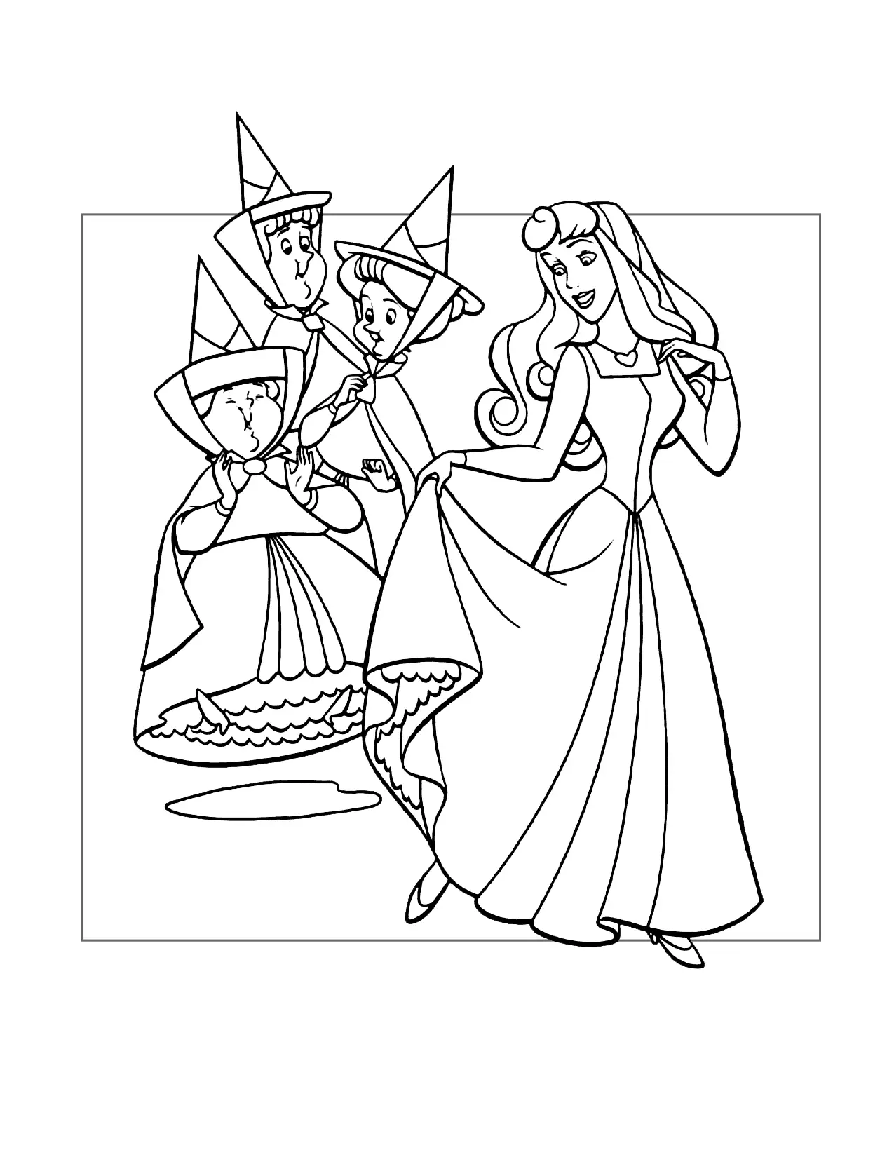 Aurora Flora Fauna And Merriweather Coloring Page