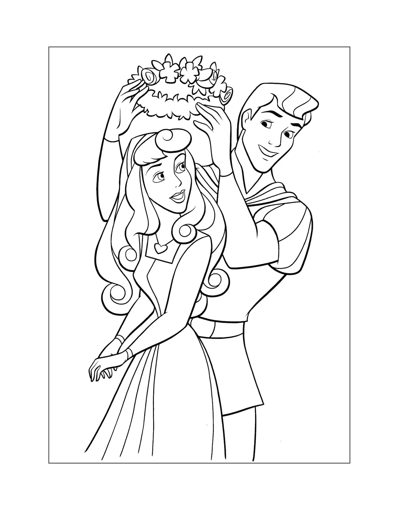 Phillip Places Flowers On Auroras Head Coloring Page