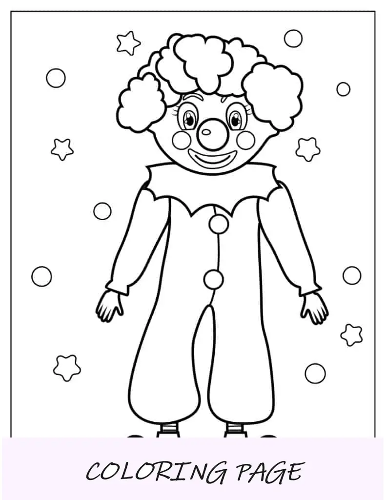 Folha para colorir fácil de palhaço feliz