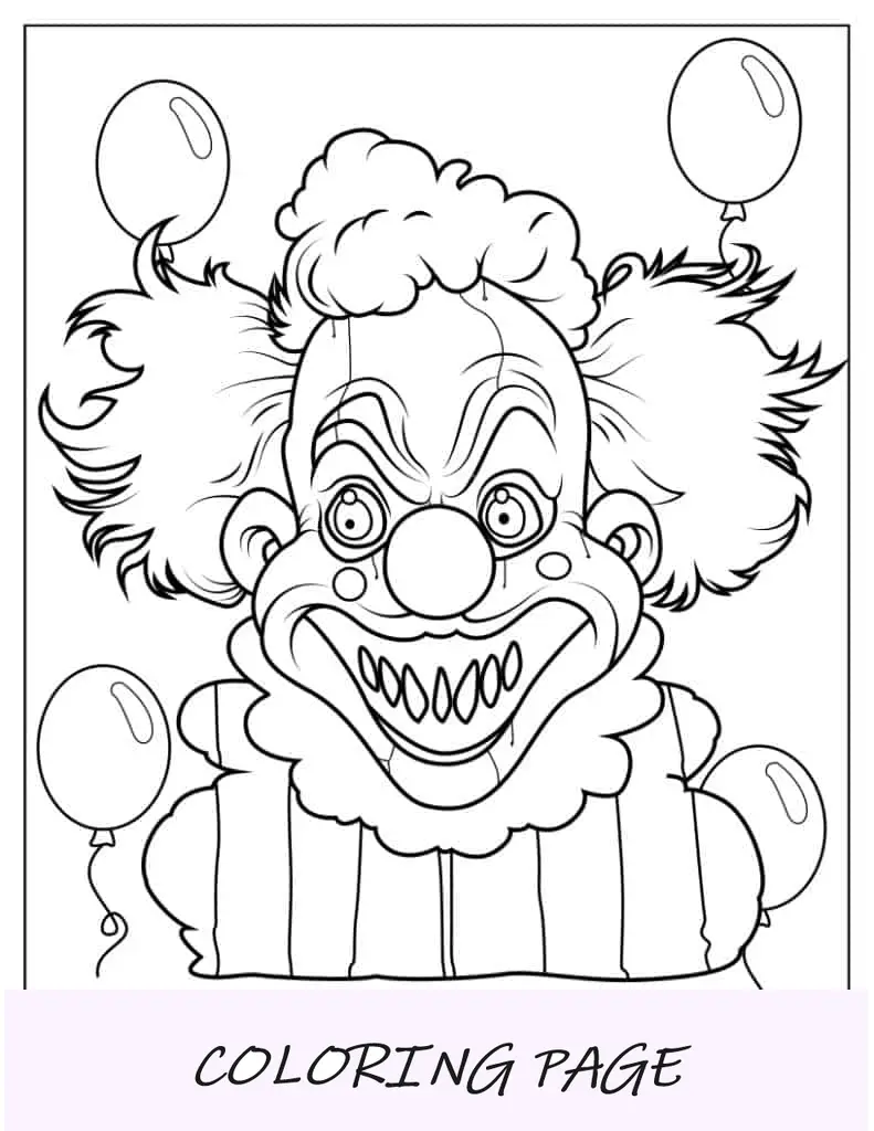 Palhaço de Halloween com sorriso assustador para colorir