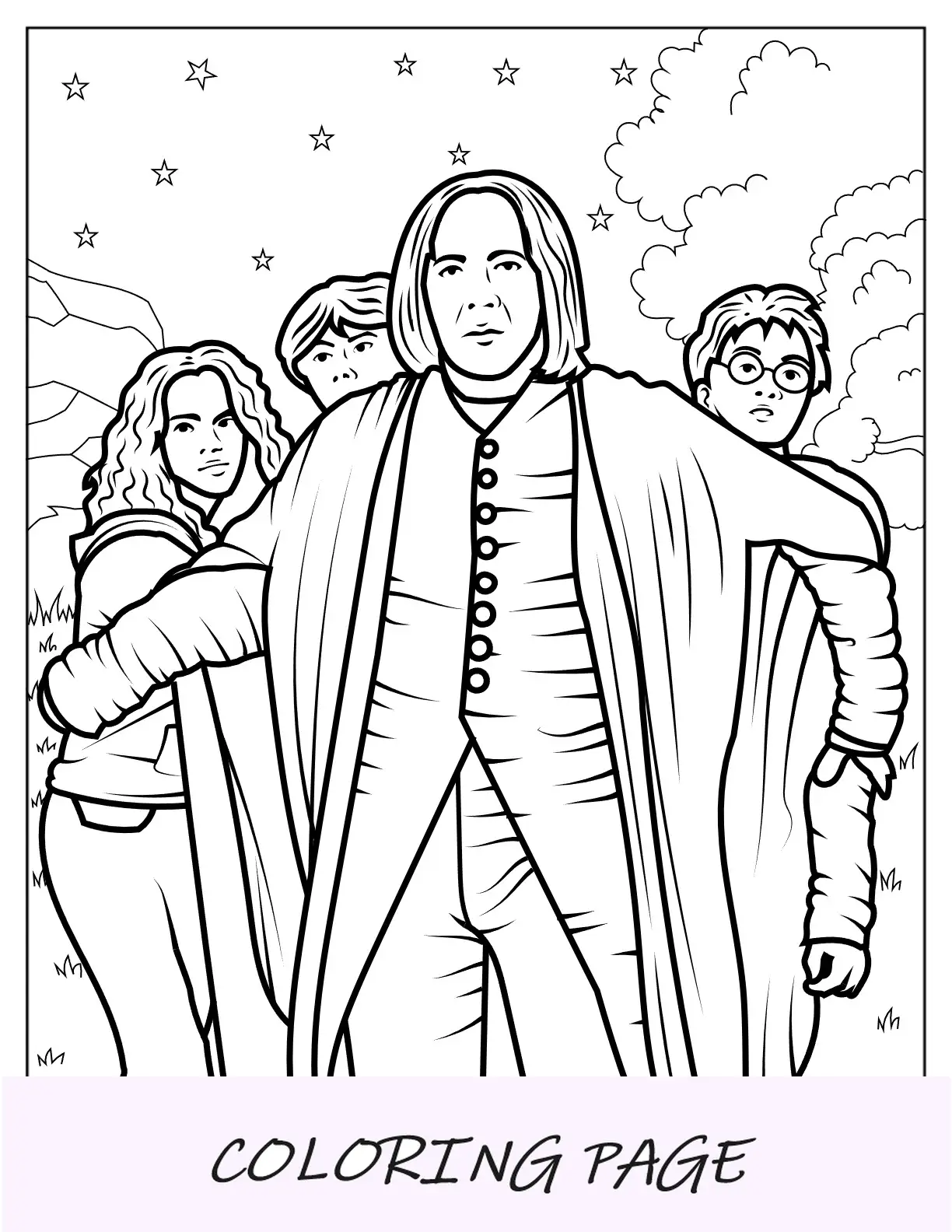 Severus Snape protegendo Harry, Ron e Hermione