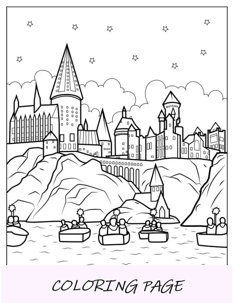 Contorno do Castelo de Hogwarts e do Grande Lago