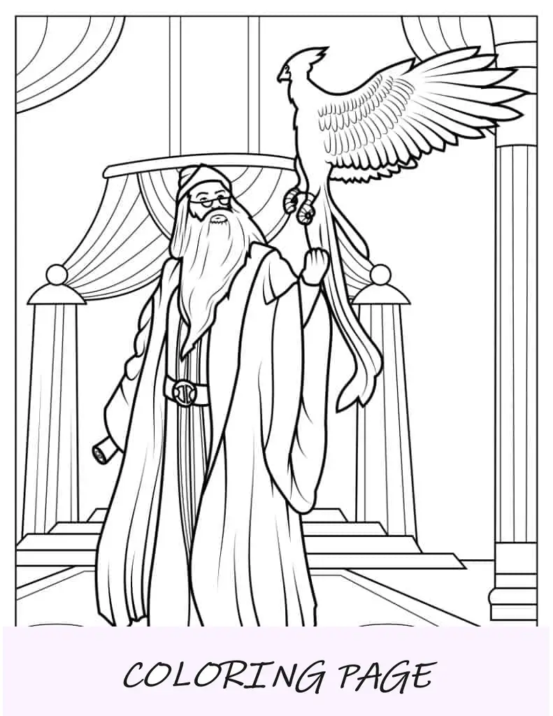 Esboço de Albus Dumbledore segurando Phoenix