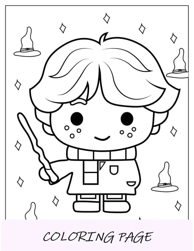 Página para colorir Kawaii Ron Weasley para crianças em idade pré-escolar