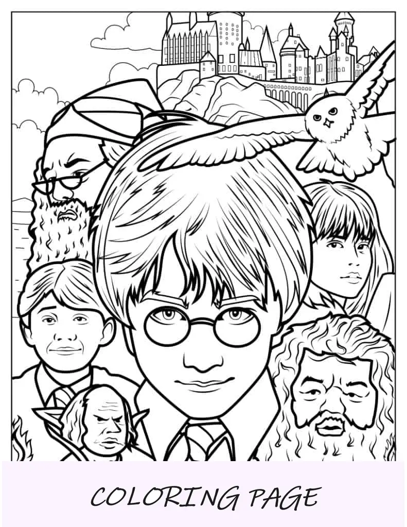 Página para colorir de pôster de Harry Potter e a Pedra Filosofal