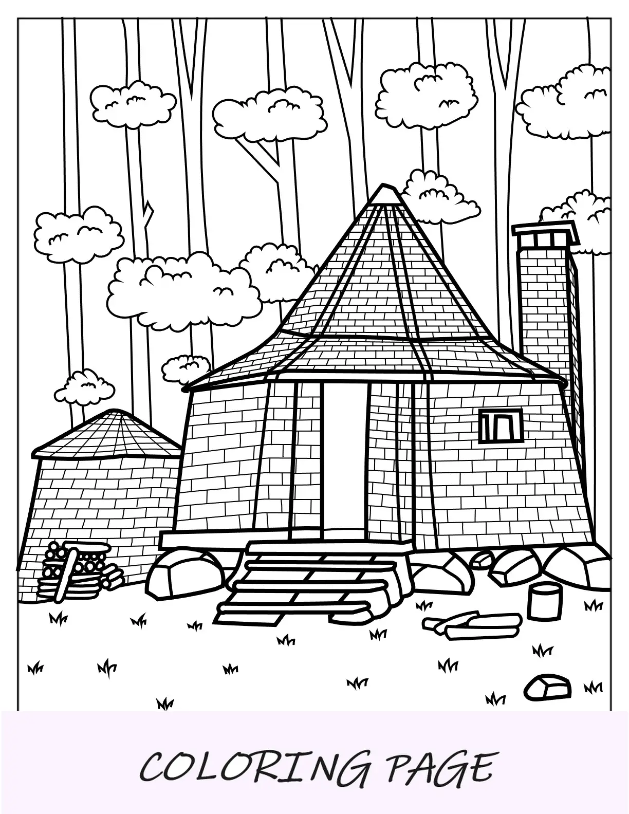 Página para colorir da cabana de Hagrid