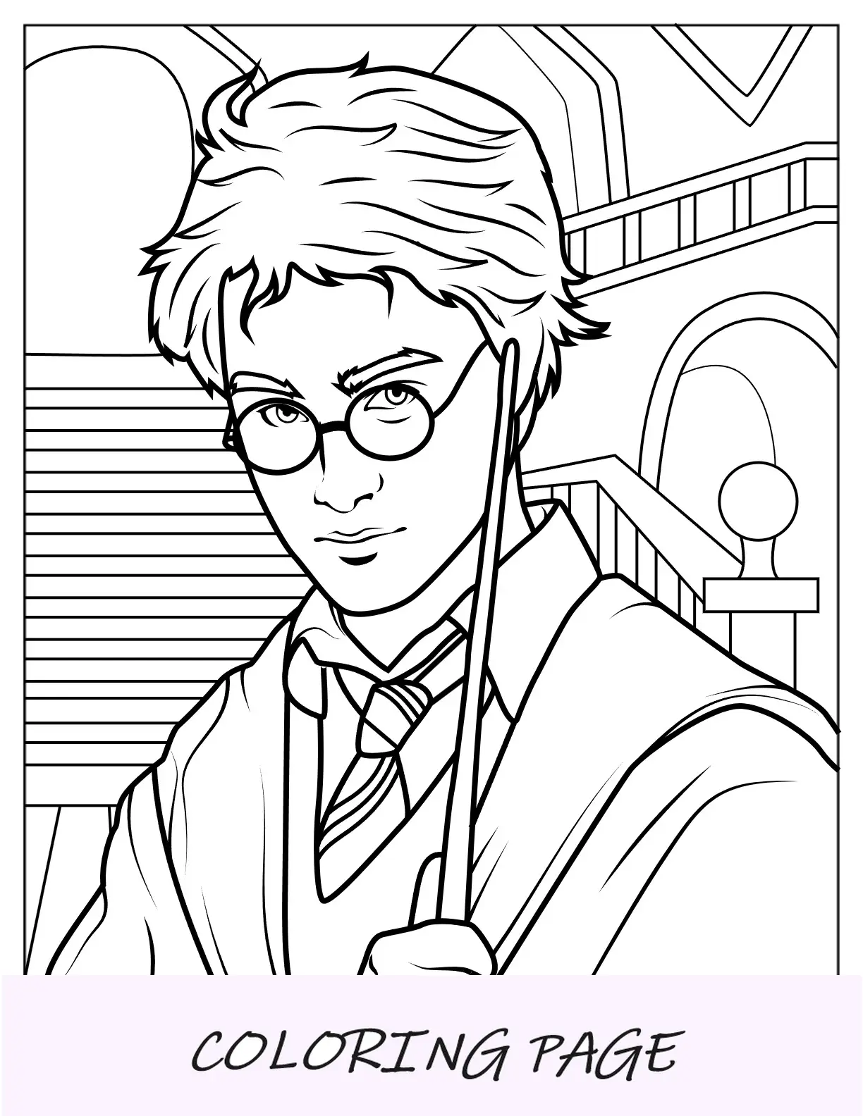 Folha para colorir de Harry Potter de perto
