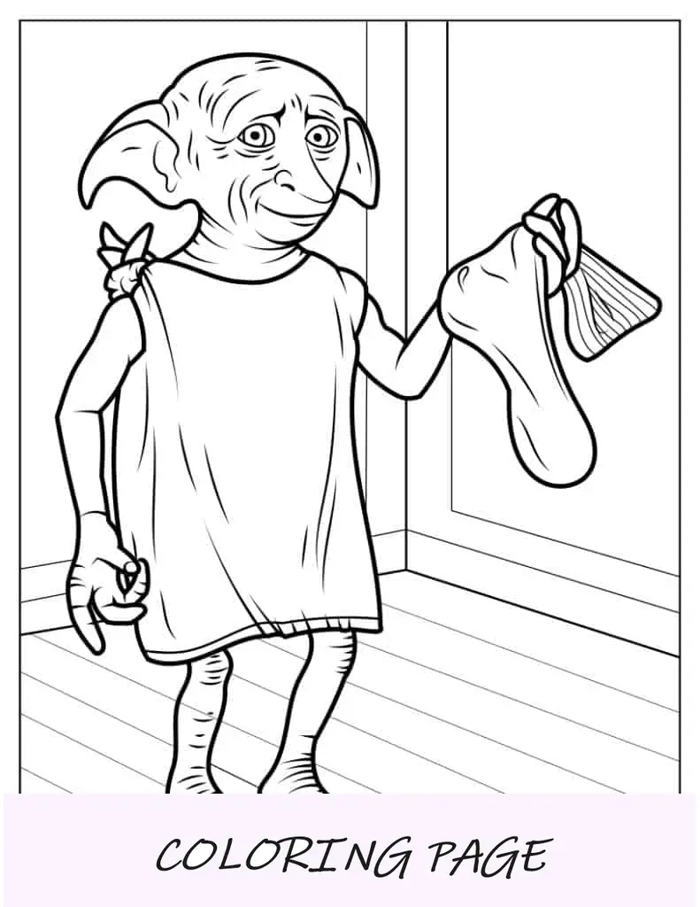Página para colorir de Dobby segurando meia