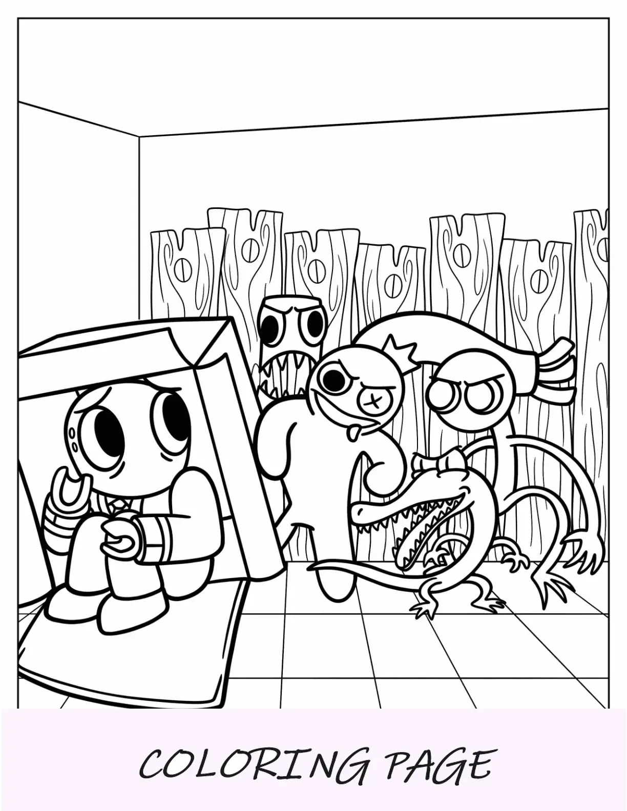 Página para colorir de amigo vermelho se escondendo de amigos arco-íris assustadores
