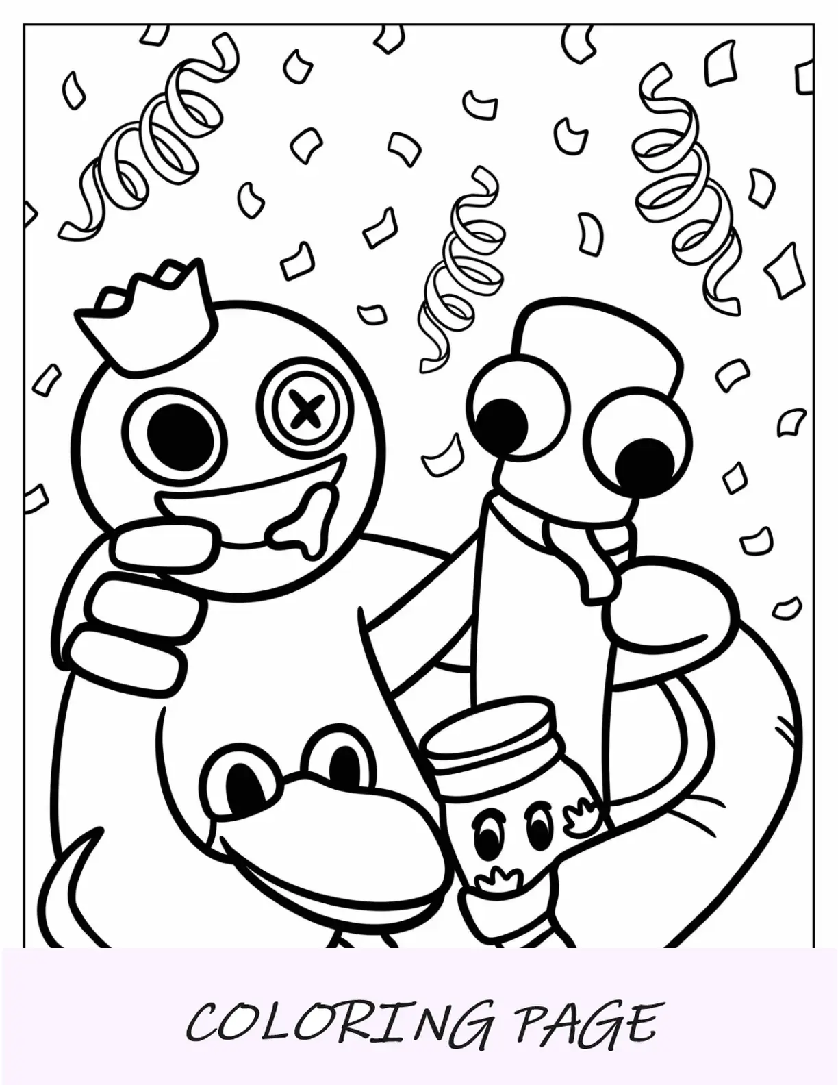 Página para colorir Rainbow Friends azul, verde e vermelho