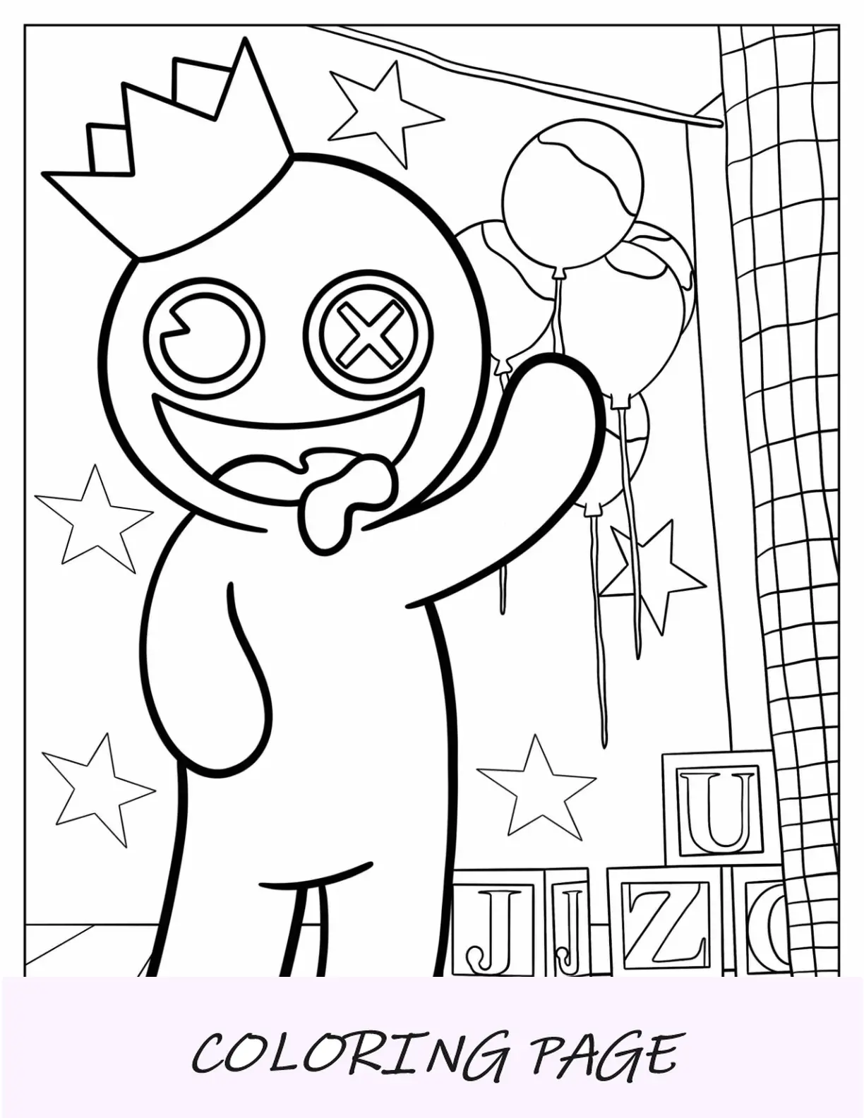 Página para colorir Kawaii Blue Rainbow Friends acenando
