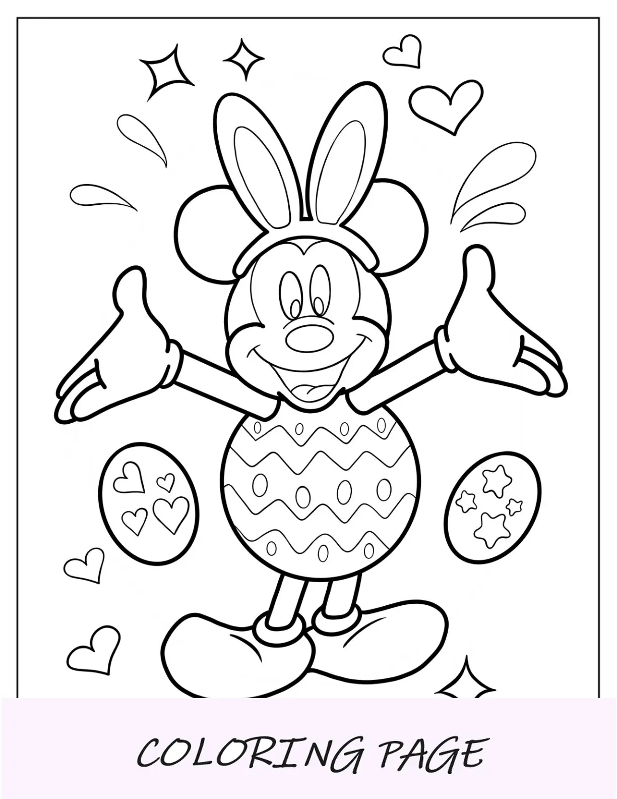 Página para colorear de Mickey Mouse pintando huevos de Pascua