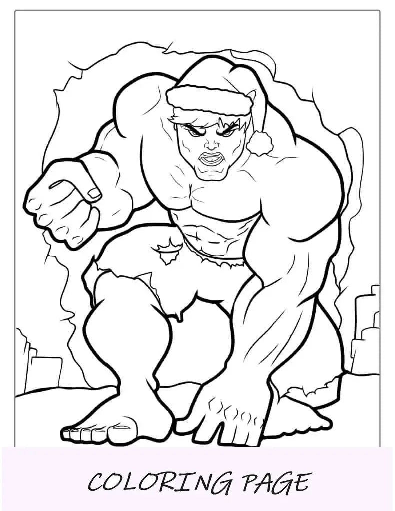 Página para colorir do Hulk inspirada no Natal