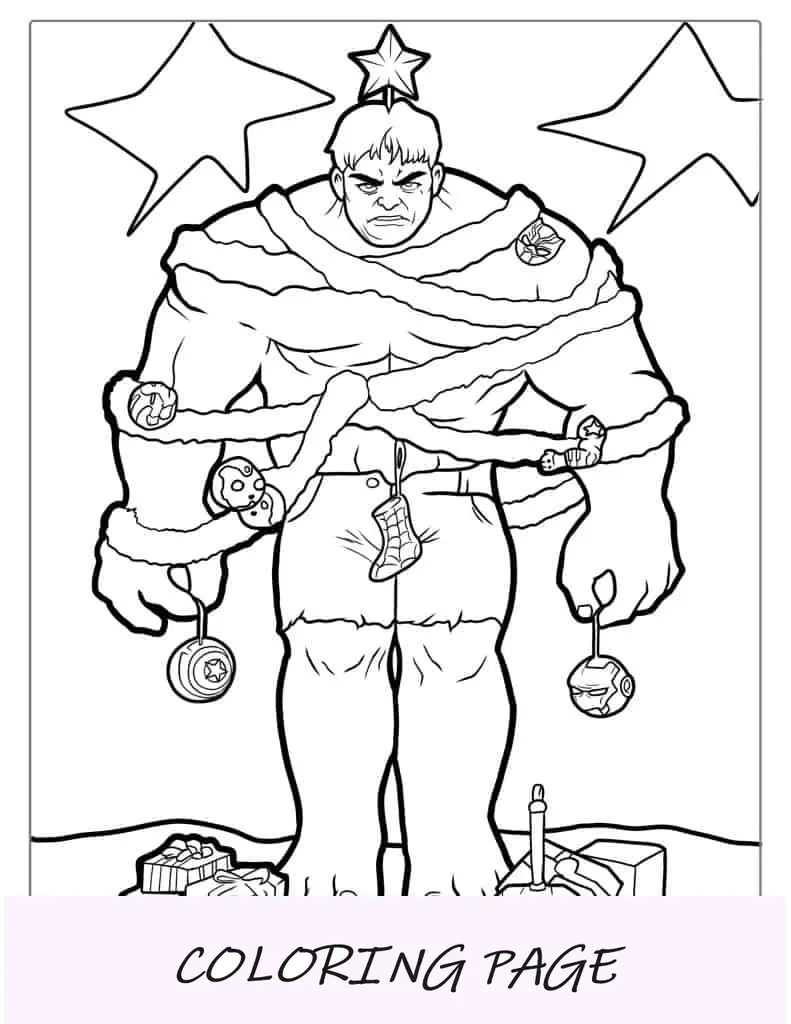 Página para colorir do Hulk de Natal para crianças