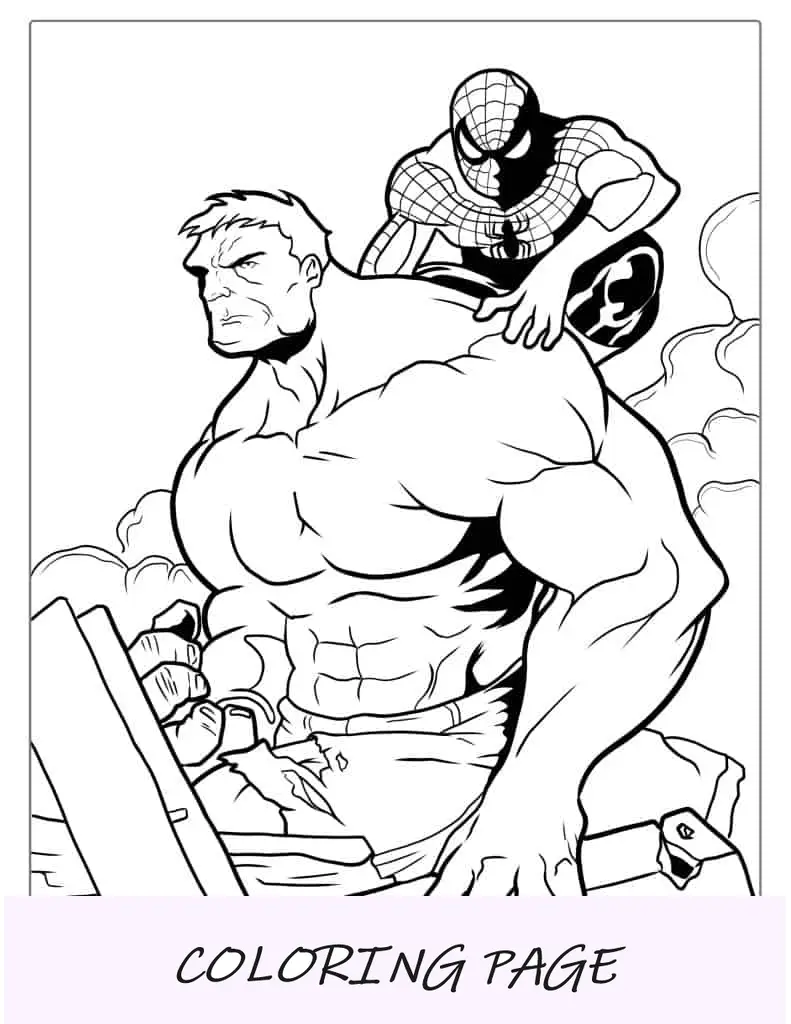 Folha para colorir do Homem-Aranha e do Hulk