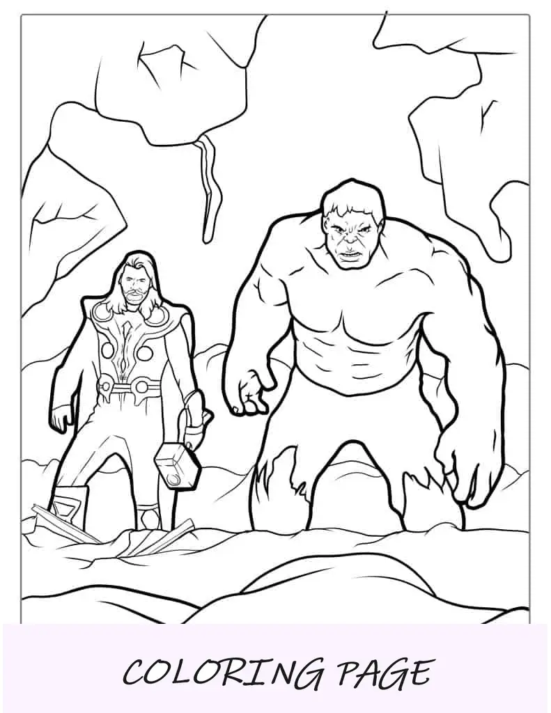 Desenho para colorir de Hulk e Thor