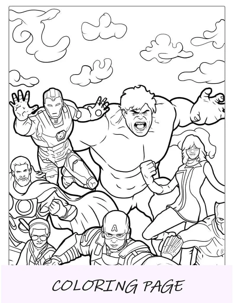 Folha para colorir Hulk com os Vingadores