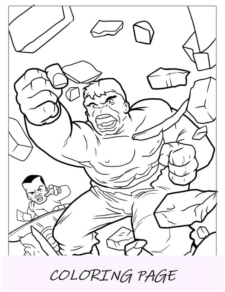 Folha para colorir do Hulk quebrando a parede
