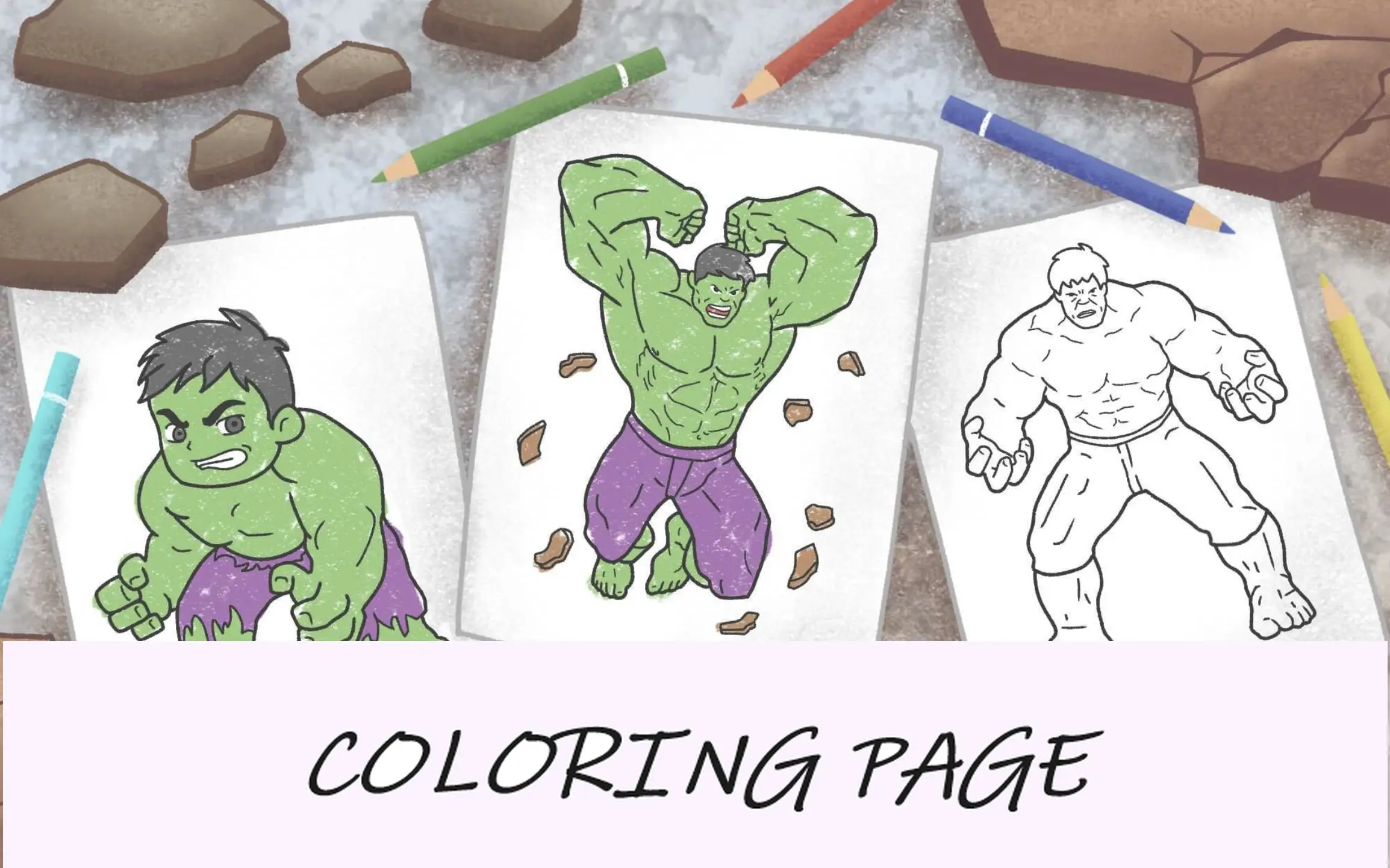 Imagem de recurso de páginas para colorir do Hulk