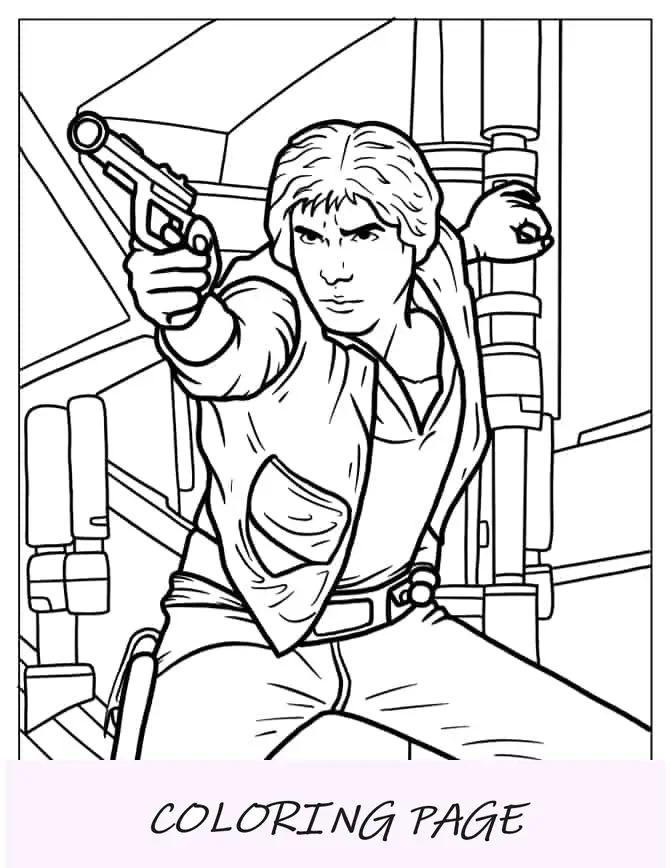Folha para colorir da pistola Blaster de tiro Han Solo