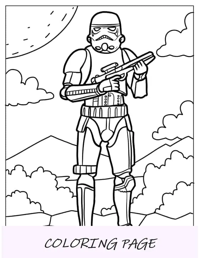 Folha para colorir de contorno fácil de Stormtrooper